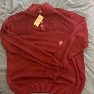 Maroon button mock neck unisex sweater NWT